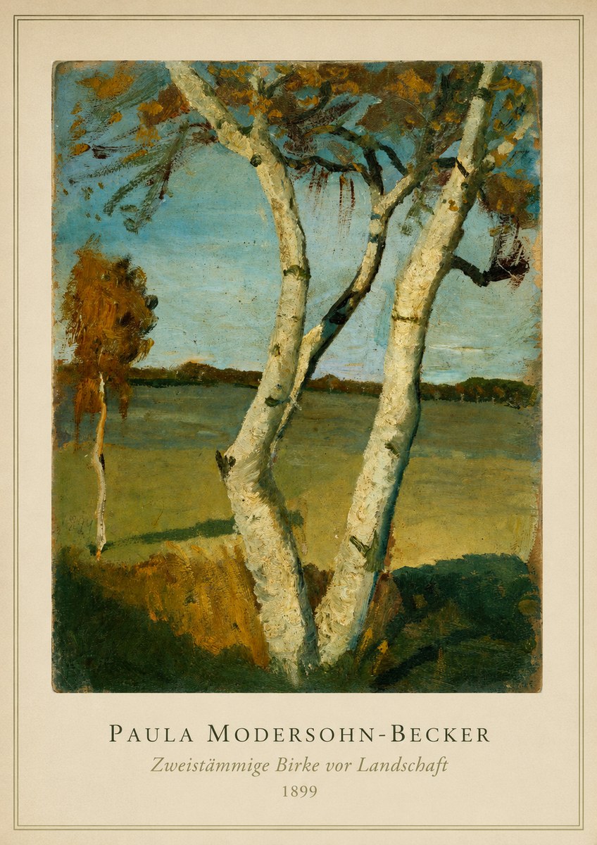 Paula Modersohn-Becker Zweistämmige Birke Vor Landschaft No3 - Affiche