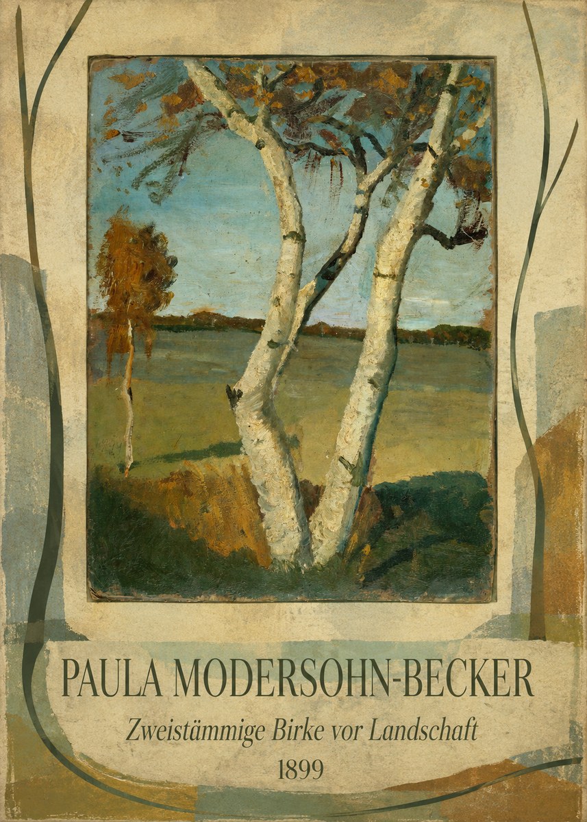 Paula Modersohn-Becker Zweistämmige Birke Vor Landschaft No4 - Affiche