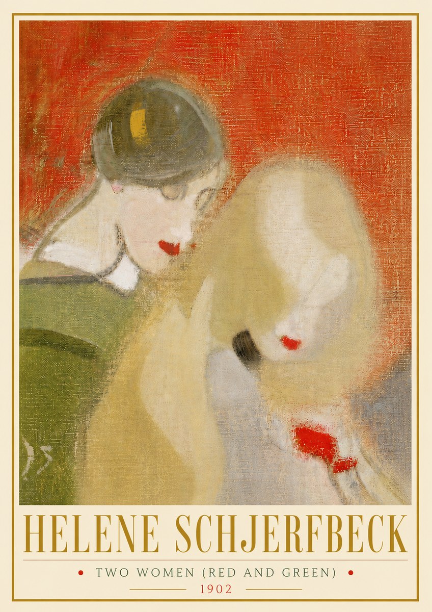 Helene Schjerfbeck Two Women (Red and Green) No5 - Affiche