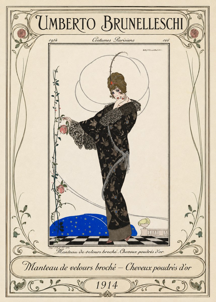 Umberto Brunelleschi Manteau De Velours Broché – Cheveux Poudrés D'or No1 - Affiche