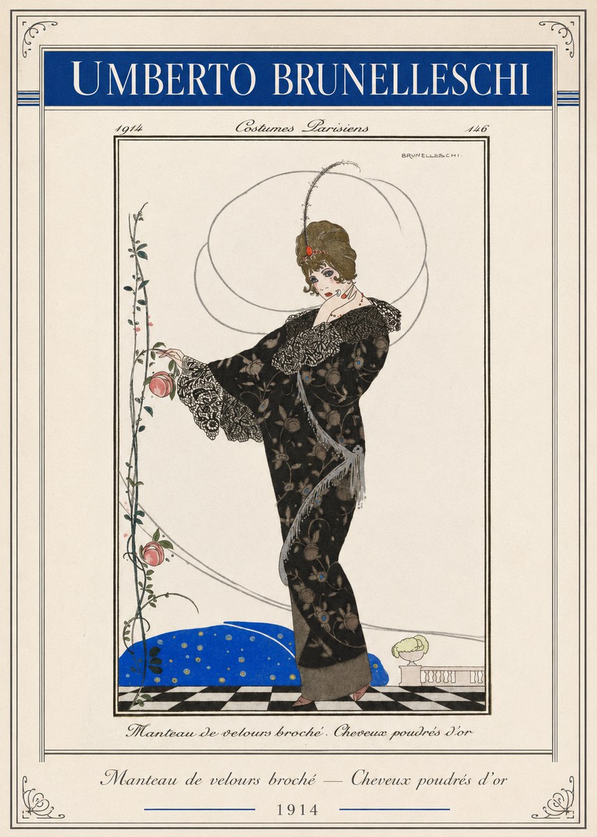 Umberto Brunelleschi Manteau De Velours Broché – Cheveux Poudrés D'or No2 - Affiche