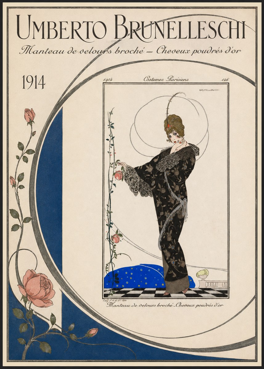 Umberto Brunelleschi Manteau De Velours Broché – Cheveux Poudrés D'or No3 - Affiche